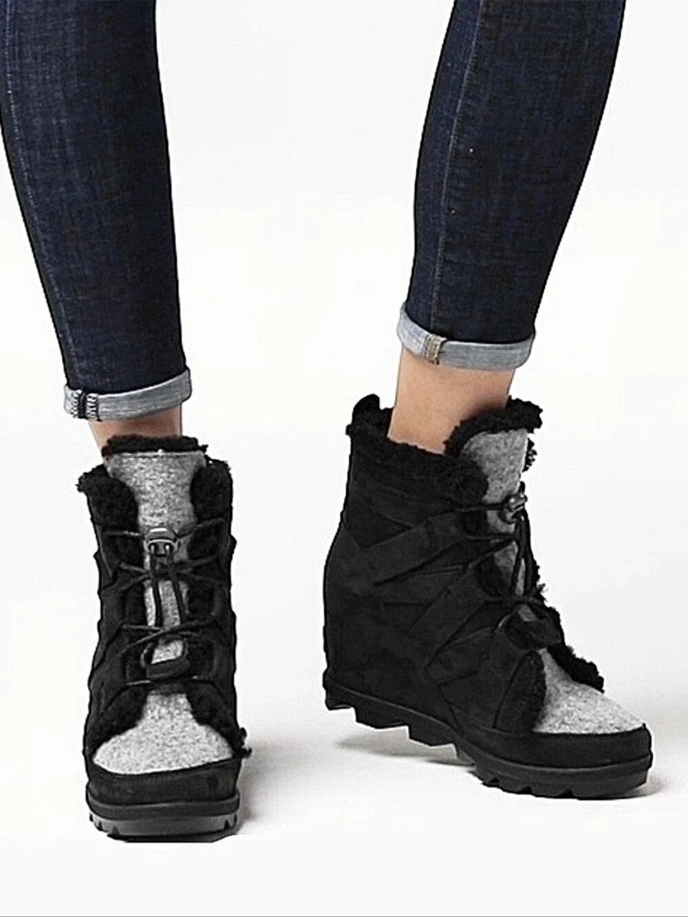 Sorel Joan Of Arctic Wedge II Cozy Boot US 7.5 Black Nubuck Shearling Booties